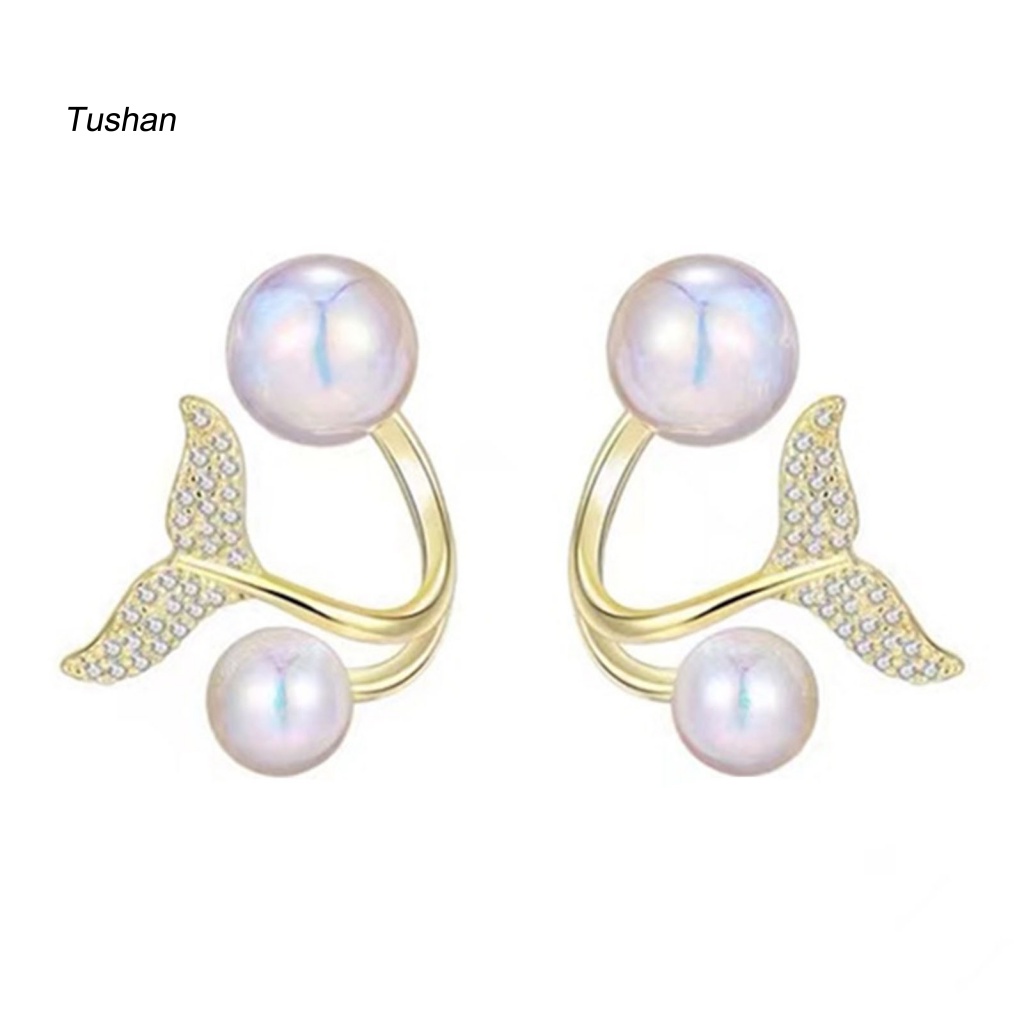 1 Đôi Bông Tai Hình Trái Tim Dáng Dài Đính Ngọc Trai Giả Lấp Lánh