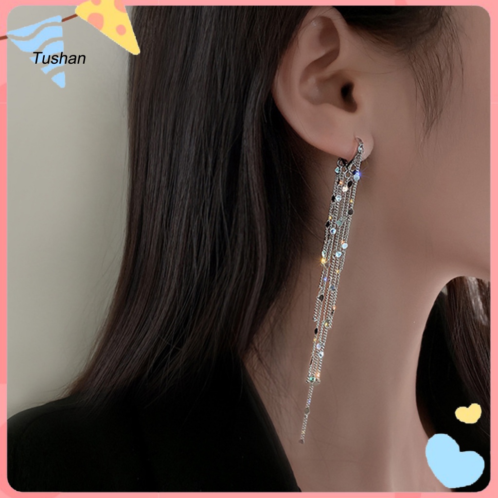 1 Khuyên Tai Tua Rua Đính Kim Sa Lấp Lánh Phong Cách Hàn Quốc