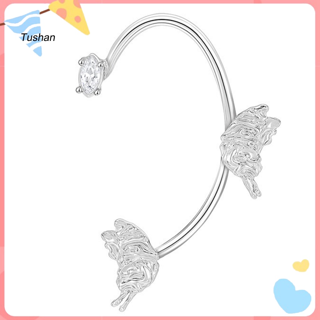 1 Khuyên Kẹp Vành Tai Hình Bướm Đính Đá Lấp Lánh Dễ Phối Đồ Thời Trang Cho Nữ