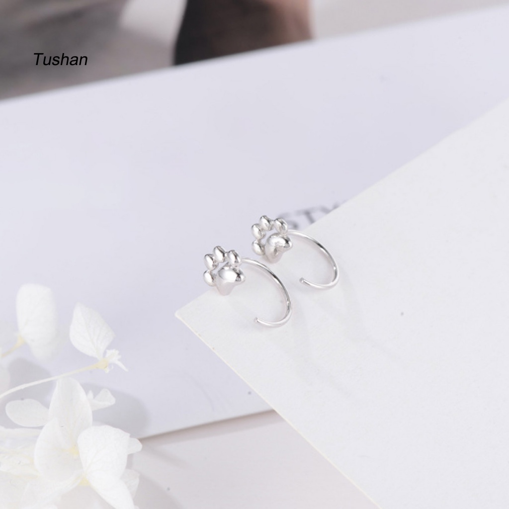 1 Đôi Bông Tai Hình Chân Mèo Bằng Bạc Đánh Bóng Cao Không Gây Dị Ứng Thoải Mái