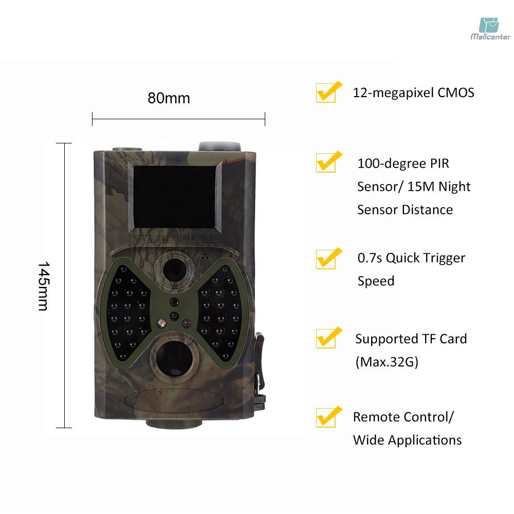 HC300A Outdoor  2.0” LEDs Screen Hunt-ing Trial Camera with Remote Control Scouting Video Camera Adopted Sensitive PIR Infrared Sensor 1080P VGA AA Batter-y Operated USB Cable IP54 Water Resistance fo