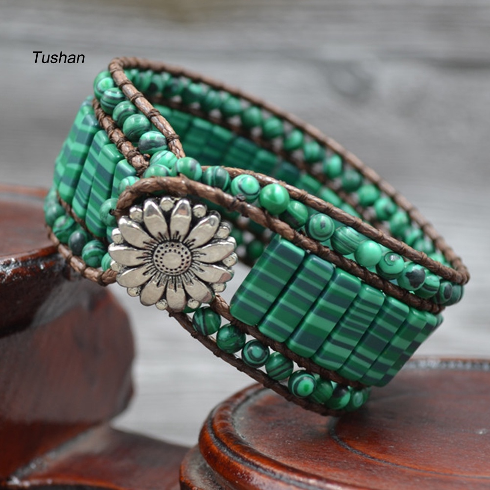 Vòng Tay Giả Da Nhiều Lớp Đính Hạt Phong Cách Boho