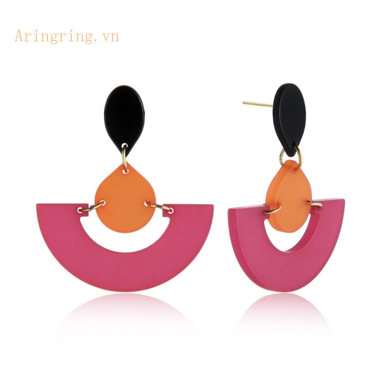 Cặp Bông Tai Dài Hình Bán Nguyệt Nhiều Màu Sắc Cá Tính