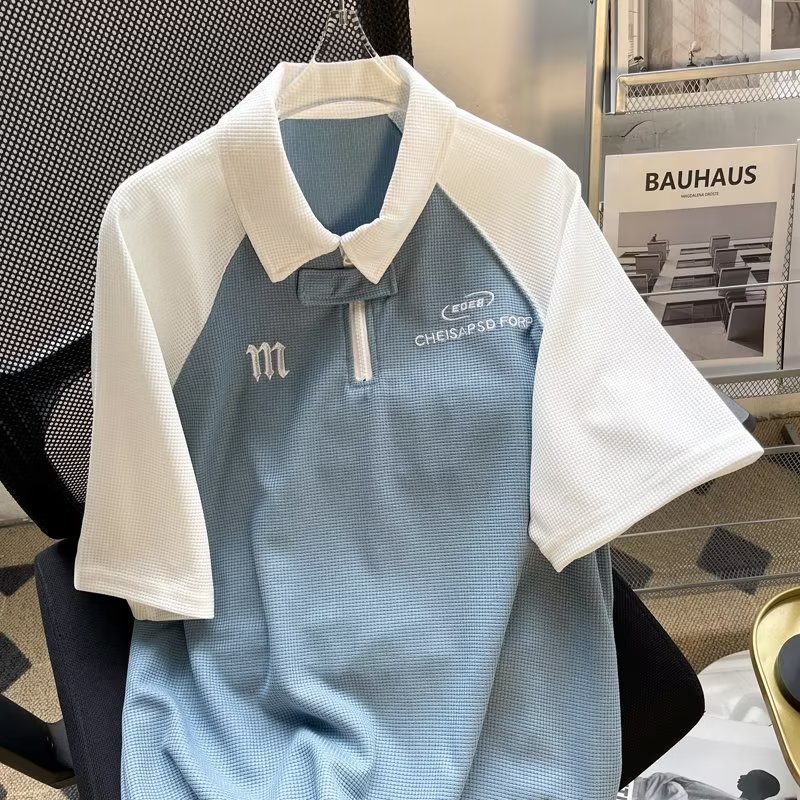 Áo Thun polo Ngắn Tay Phong Cách Đường Phố Retro Mỹ Thời Trang Mùa Hè Dành Cho Nam