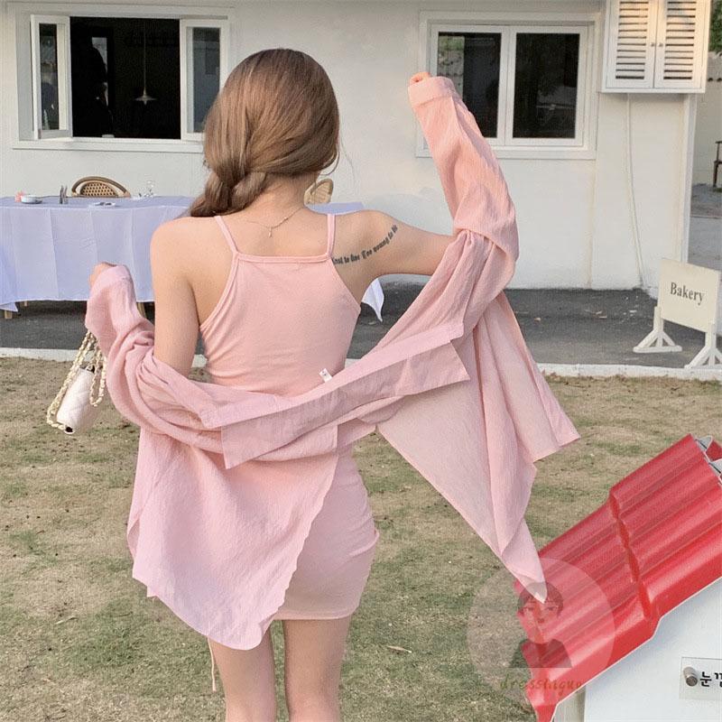 Đầm Ngắn Hai Dây Ôm Dáng Màu Sắc Đơn Giản Dành Cho Nữ