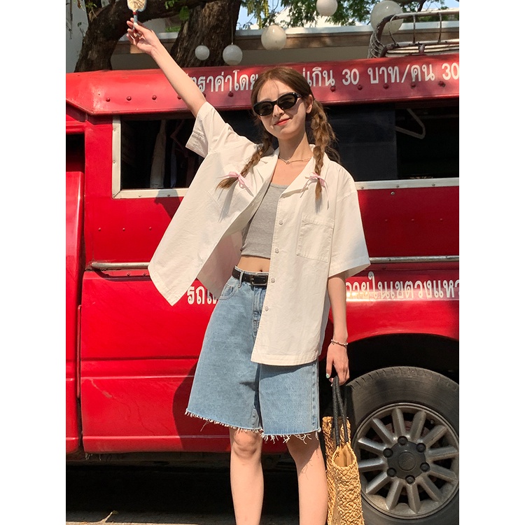 SUXI Áo Sơ Mi Chống Nắng Tay Ngắn Dáng Rộng Thời Trang Mùa Hè Dành Cho Nữ