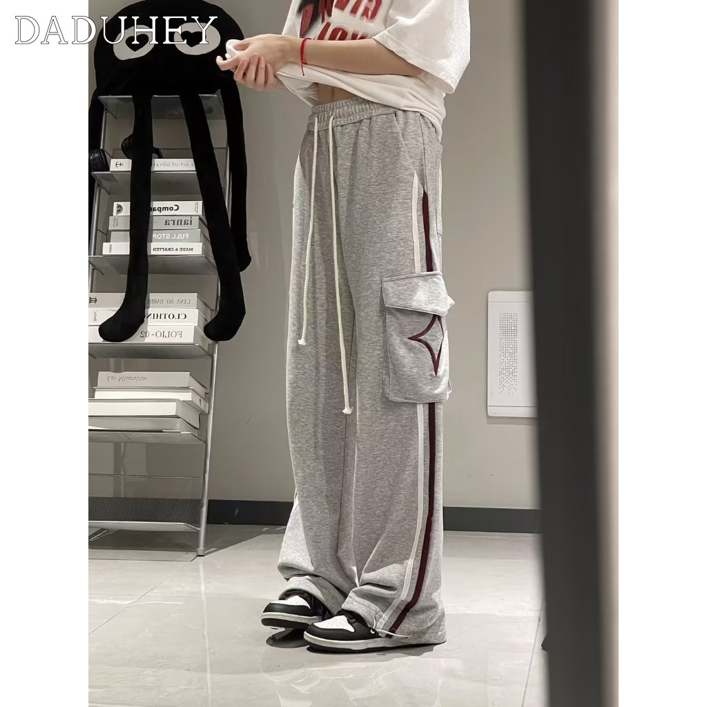 DaDuHey  2023 American Retro Loose Straight Sweatpants Men's and Women's Fashion Striped Vibe Style Casual Pants Jogger Pants