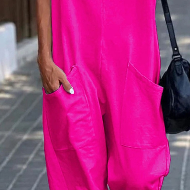 Xiangbao Áo Liền Quần Dáng Rộng Màu Trơn Đơn Giản Cho Nữ