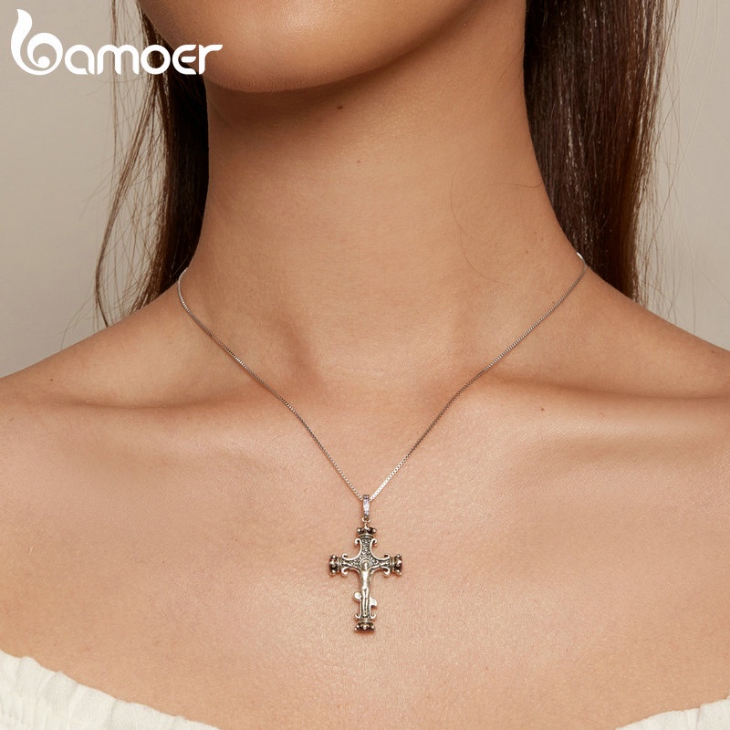 BAMOER Vòng cổ bạc 925 Mặt Thánh Giá Thời Trang