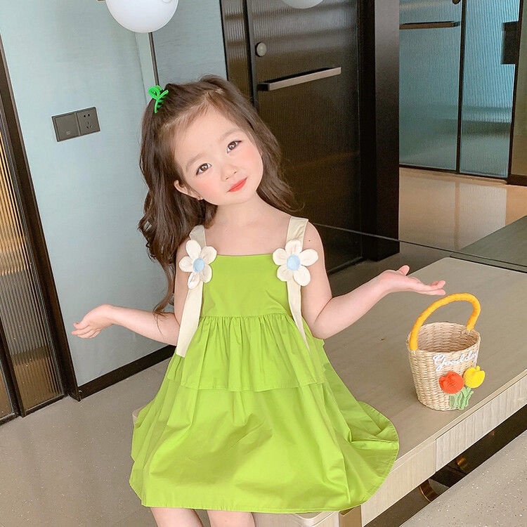 Đầm Công Chúa Hai Dây Mùa Hè Phong Cách Phương Tây Mới Cho Bé Gái