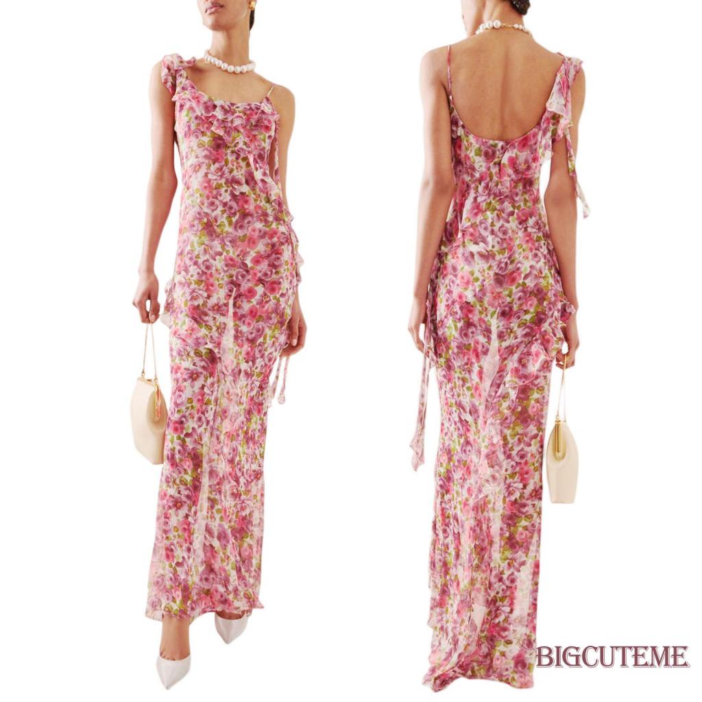 Đầm Hai Dây Dáng Dài In Hoa Hở Lưng Thời Trang Mùa Hè Cho Nữ