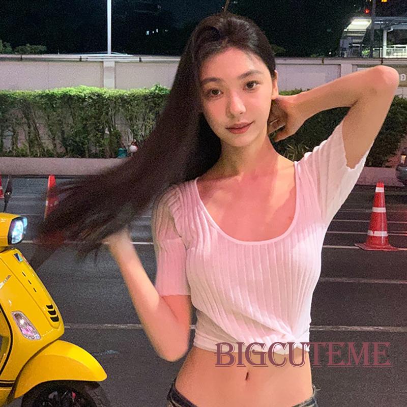 Áo Thun Ngắn Tay Cổ Chữ U Thắt Nút Thời Trang Mùa Hè Cho Nữ