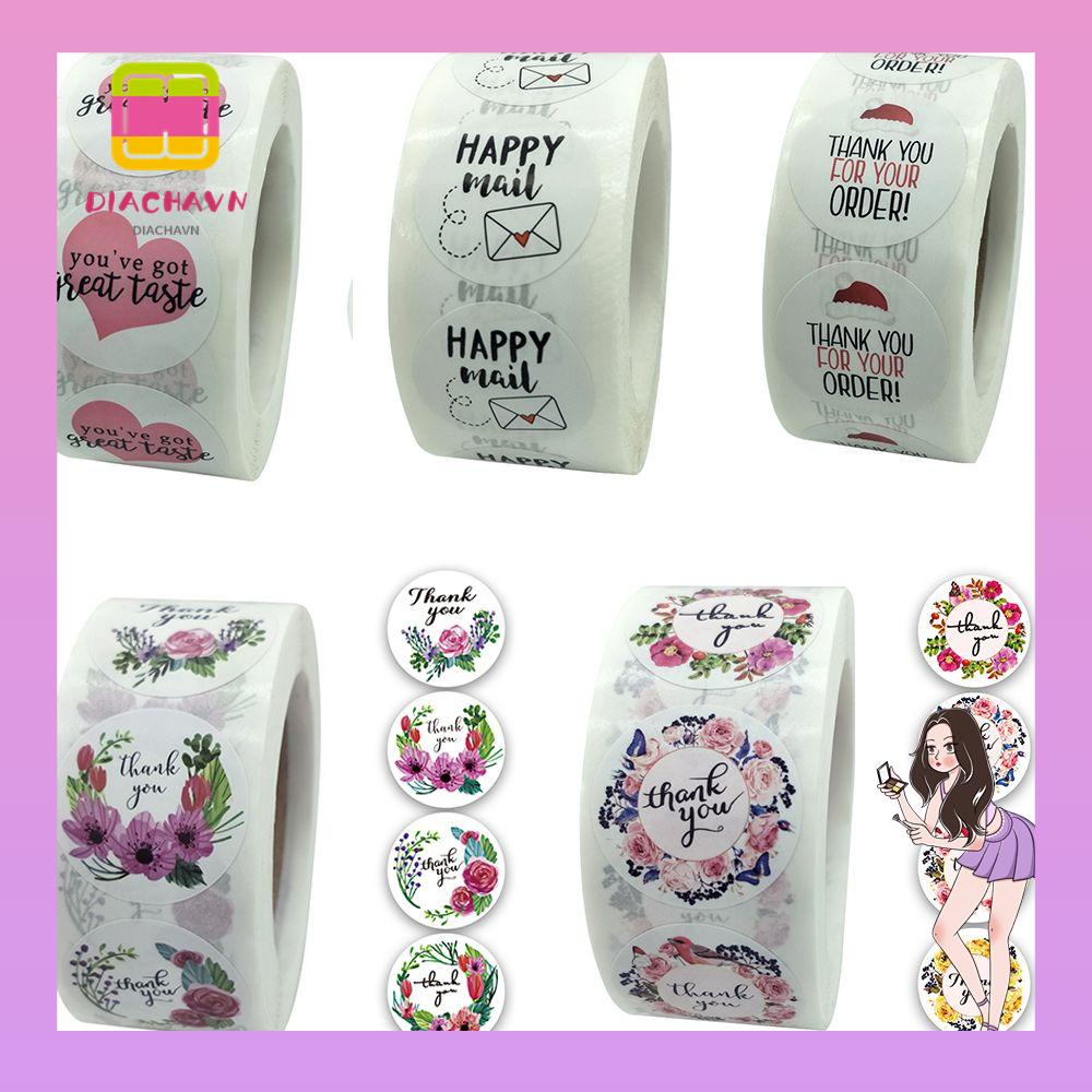 Cuộn 500 Nhãn Dán Tròn In Chữ Thank You Độc Đáo Trang Trí Gói Quà DIY