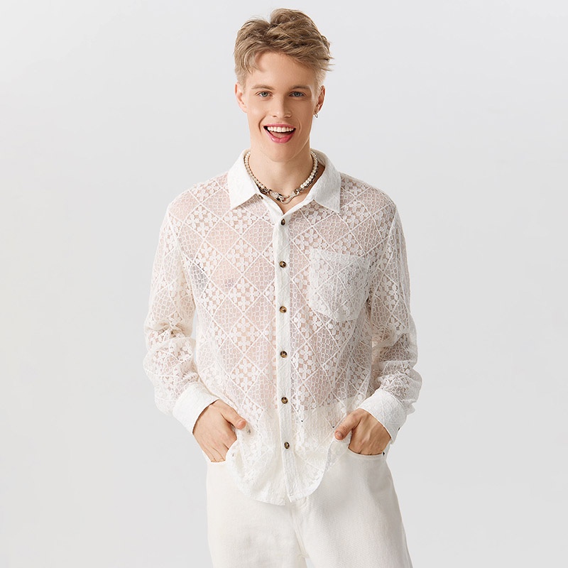 INCERUN Áo Sơ Mi Tay Dài Phối Ren Trong Suốt Nhẹ Nhàng Hợp Thời Trang