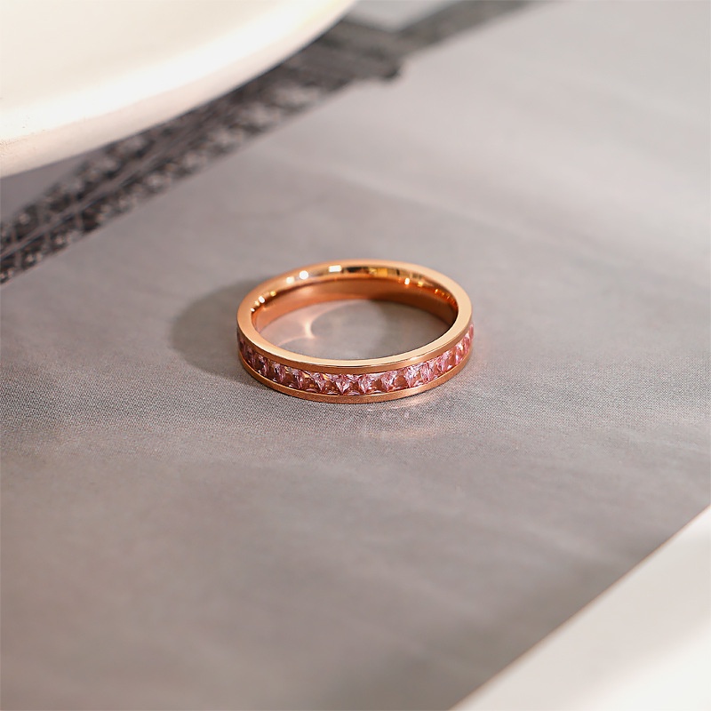 Nhẫn Thép Titan Màu Vàng Hồng Đính Đá Zircon Nhiều Màu Sắc KBR190 Cho Nữ