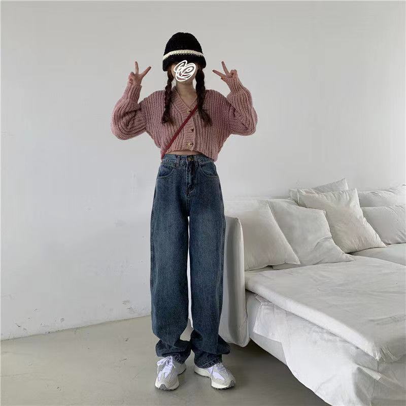 COZOK Quần jeans Nữ Lưng Cao Ống Rộng Thời Trang Hàn Quốc