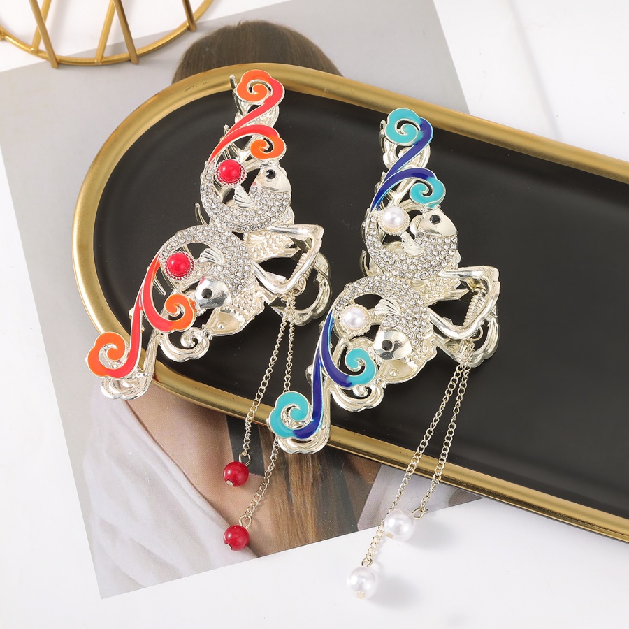 Giá Đỡ Kẹp Tóc Đuôi Ngựa Đính Đá &amp; Ngọc Trai Giả Bằng Kim Loại Kiểu Trung Hoa