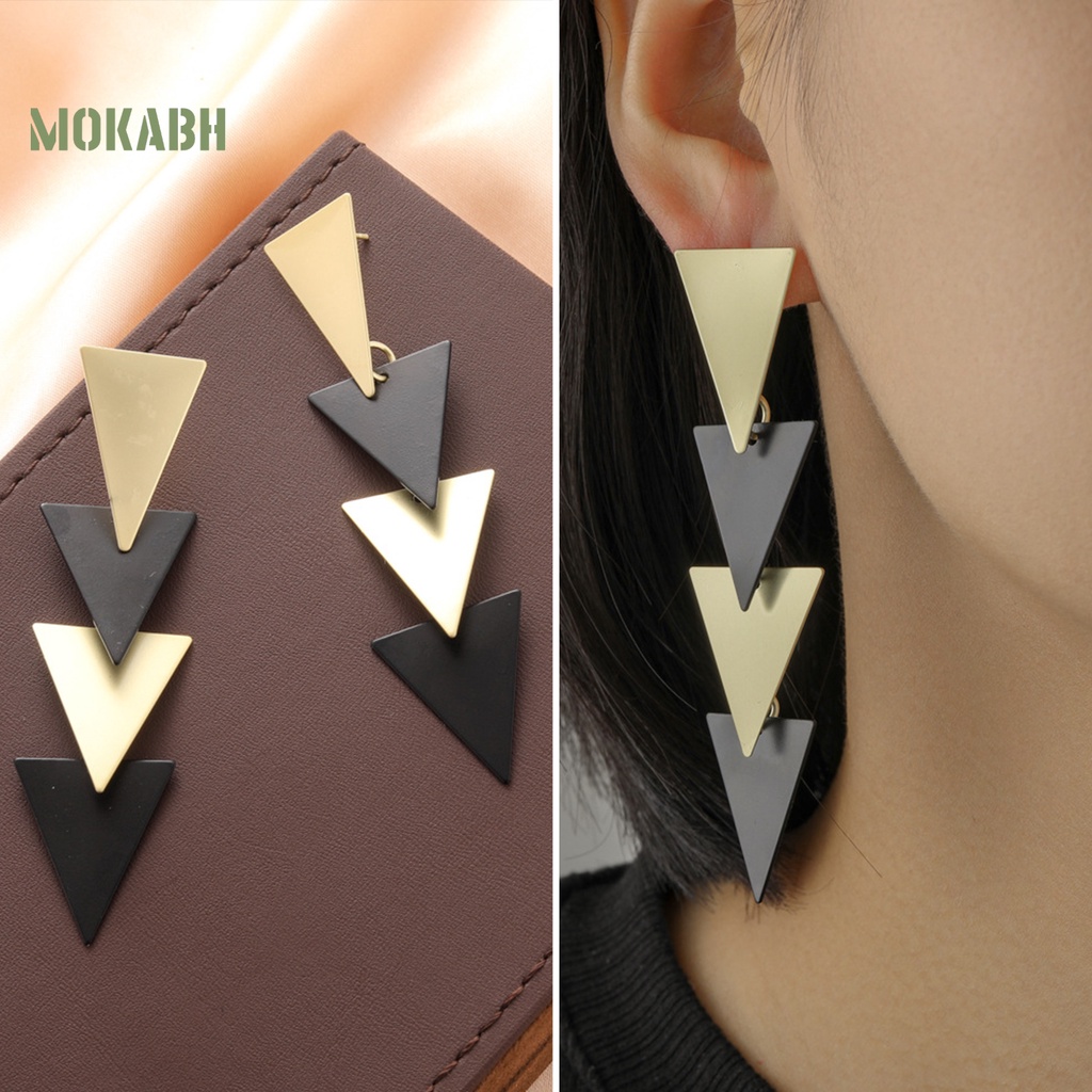 1 Đôi Bông Tai Hình Tam Giác Dáng Dài Mạ Điện Nhiều Màu Thời Trang