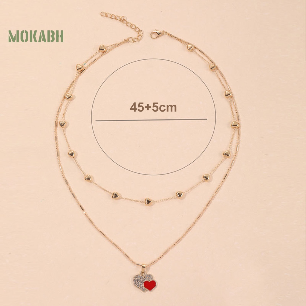 Vòng cổ Hai Lớp Hình Trái Tim Đính Đá Có Thể Điều Chỉnh Độ Dài Nhẹ Nhàng