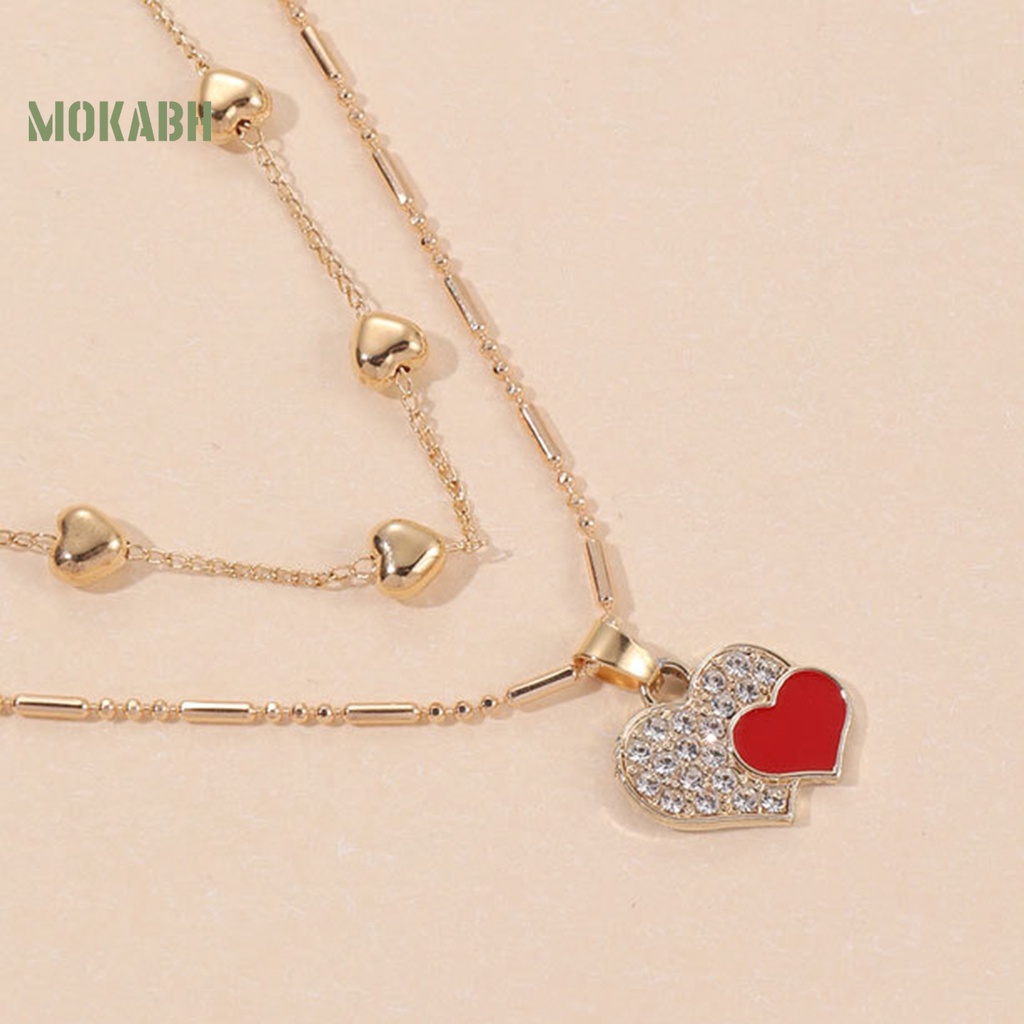 Vòng cổ Hai Lớp Hình Trái Tim Đính Đá Có Thể Điều Chỉnh Độ Dài Nhẹ Nhàng