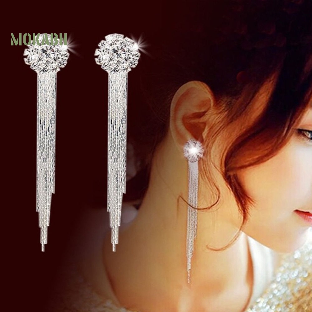 Bông Tai Dáng Dài Đính Đá Lấp Lánh Thời Trang Cho Cô Dâu