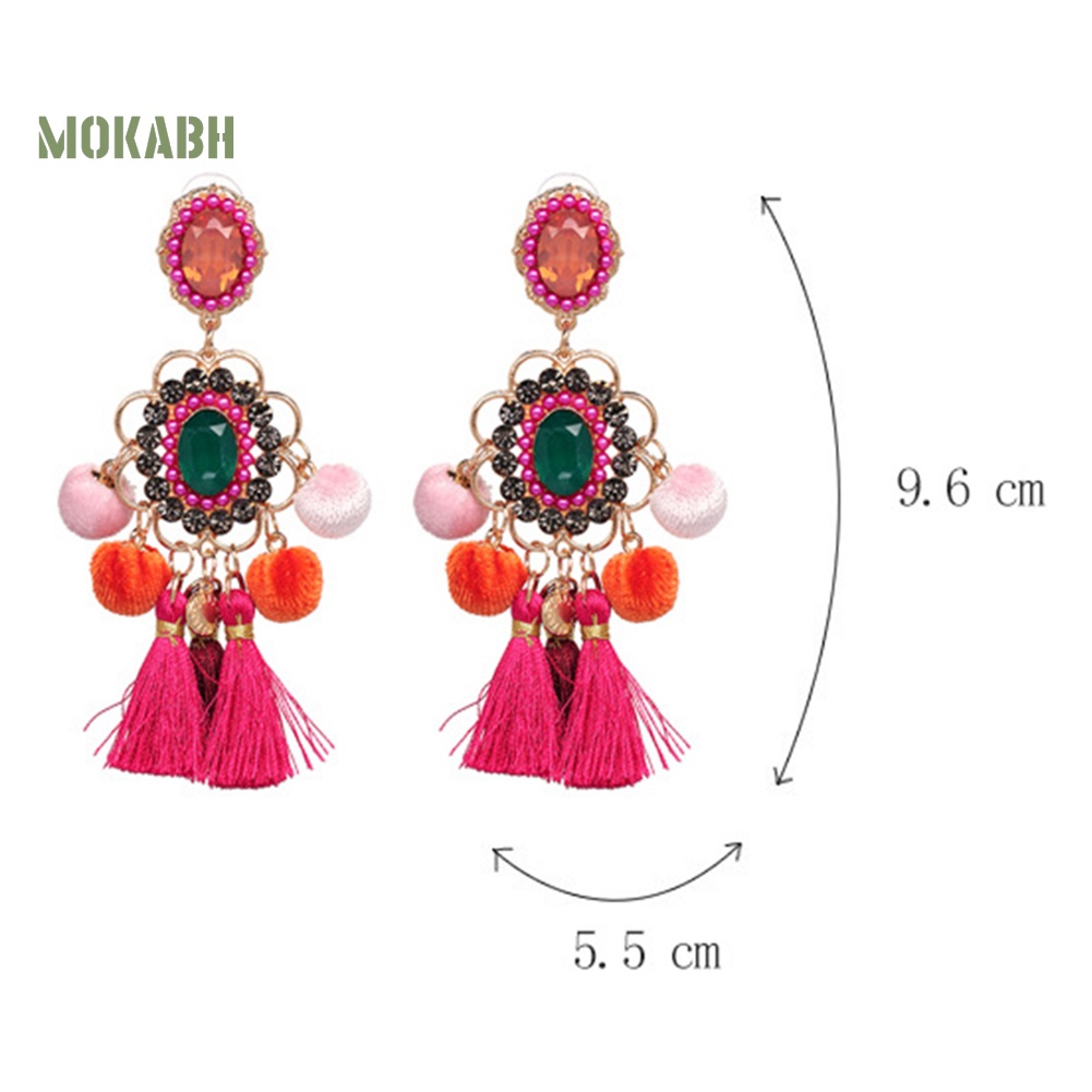 Bông Tai Hình Hoa Đính Đá Phối Tua Rua Thời Trang Cho Nữ