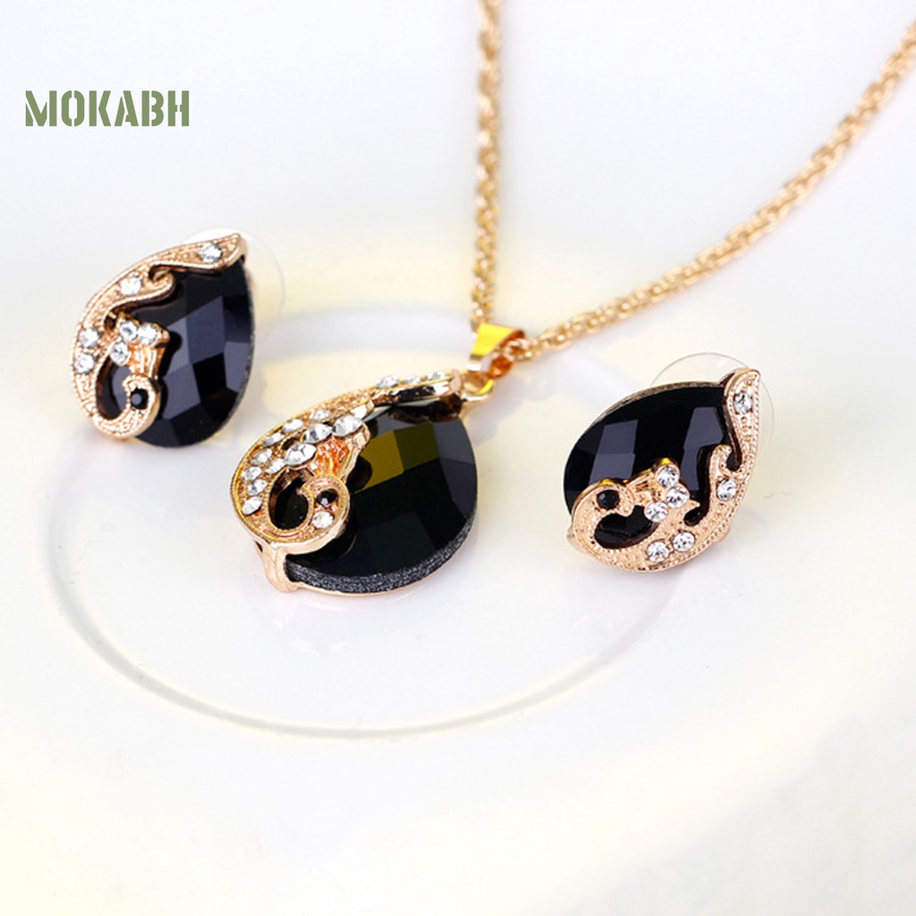 1 Bộ Vòng cổ + Nhẫn + Bông Tai Hình Chim Công Bằng Hợp Kim Đính Đá Sang Trọng