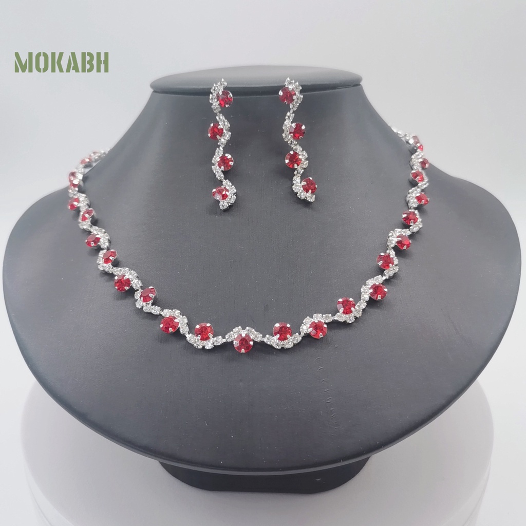 1 Bộ Vòng cổ + Bông Tai Đính Kim Cương Giả Lấp Lánh Kiểu Hình Học Cho Nữ