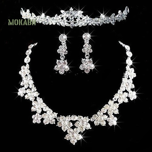 Bộ Vòng cổ + Bông Tai Hình Vương Miện Đính Đá Lấp Lánh Sang Trọng