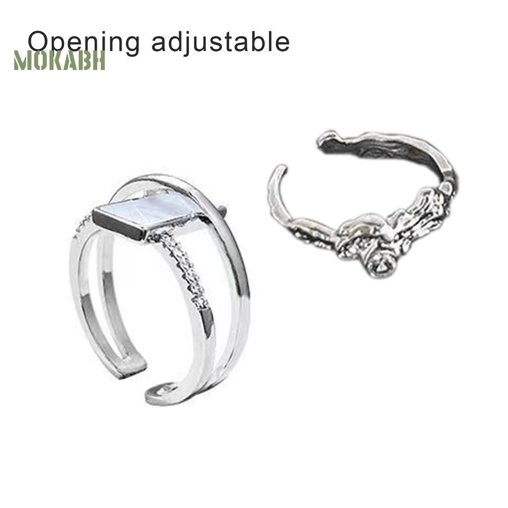 1 Bộ Nhẫn Hai Lớp Bằng Đá Tự Nhiên Lấp Lánh Có Thể Tháo Rời Thời Trang Có Thể Điều Chỉnh Cho Nữ