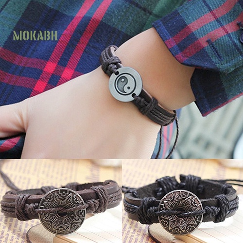 [Hot] Vòng Tay Giả Da Bện Họa Tiết Âm Dương Tai Chi Ying Yang Bằng Hợp Kim Cho Nam Và Nữ