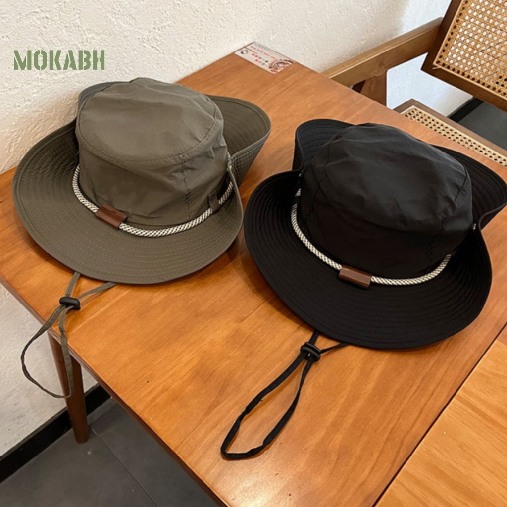 Nón Vành Tròn Thoáng Khí Có Dây Rút In Logo Mok Abh Thời Trang Cho Nam Và Nữ