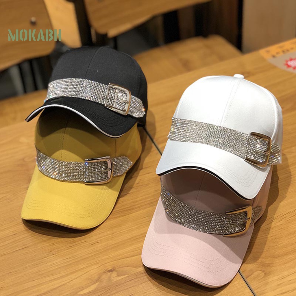 [Mok Abh] Mũ Lưỡi Trai Đính Đá Thoáng Khí Màu Sắc Tương Phản Phong Cách Hip Hop Cho Nữ