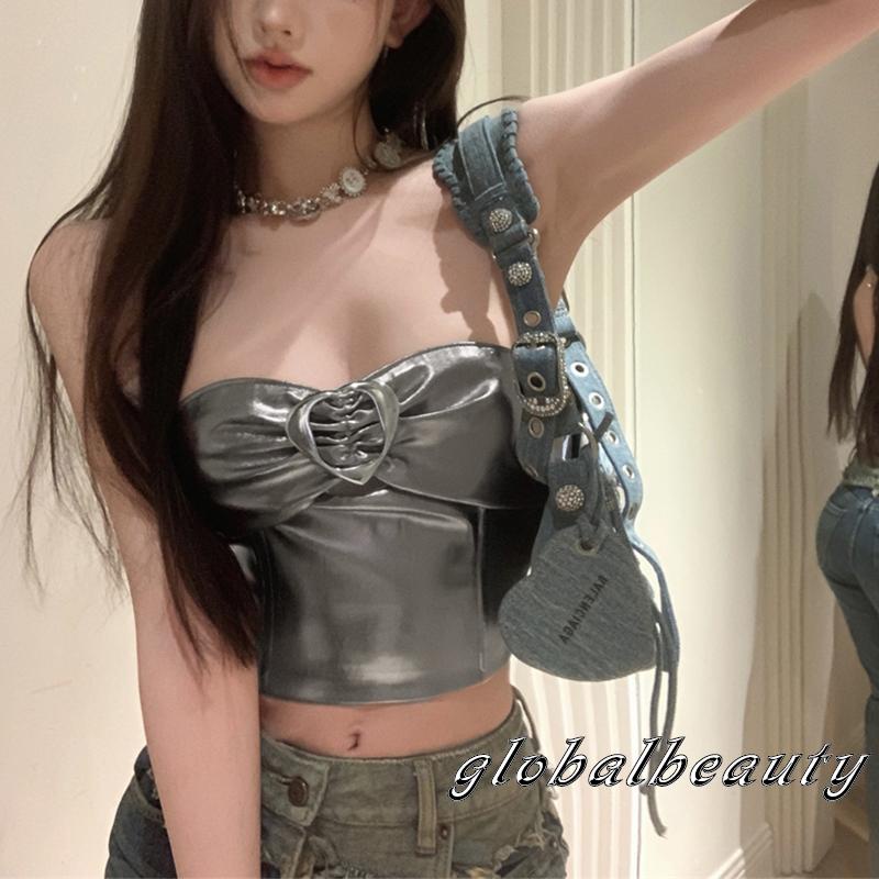 Áo Ống Mùa Hè Màu Trơn Hở Lưng Có Khóa Cài Trái Tim Thời Trang Cho Nữ