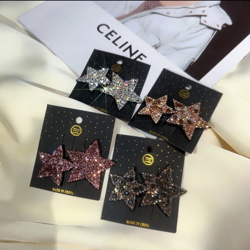 Kẹp Tóc Mái Ngang Hình Ngôi Sao Năm Cánh Đính Đá Kim Cương Nhân Tạo Phong Cách Mới Cho Nữ