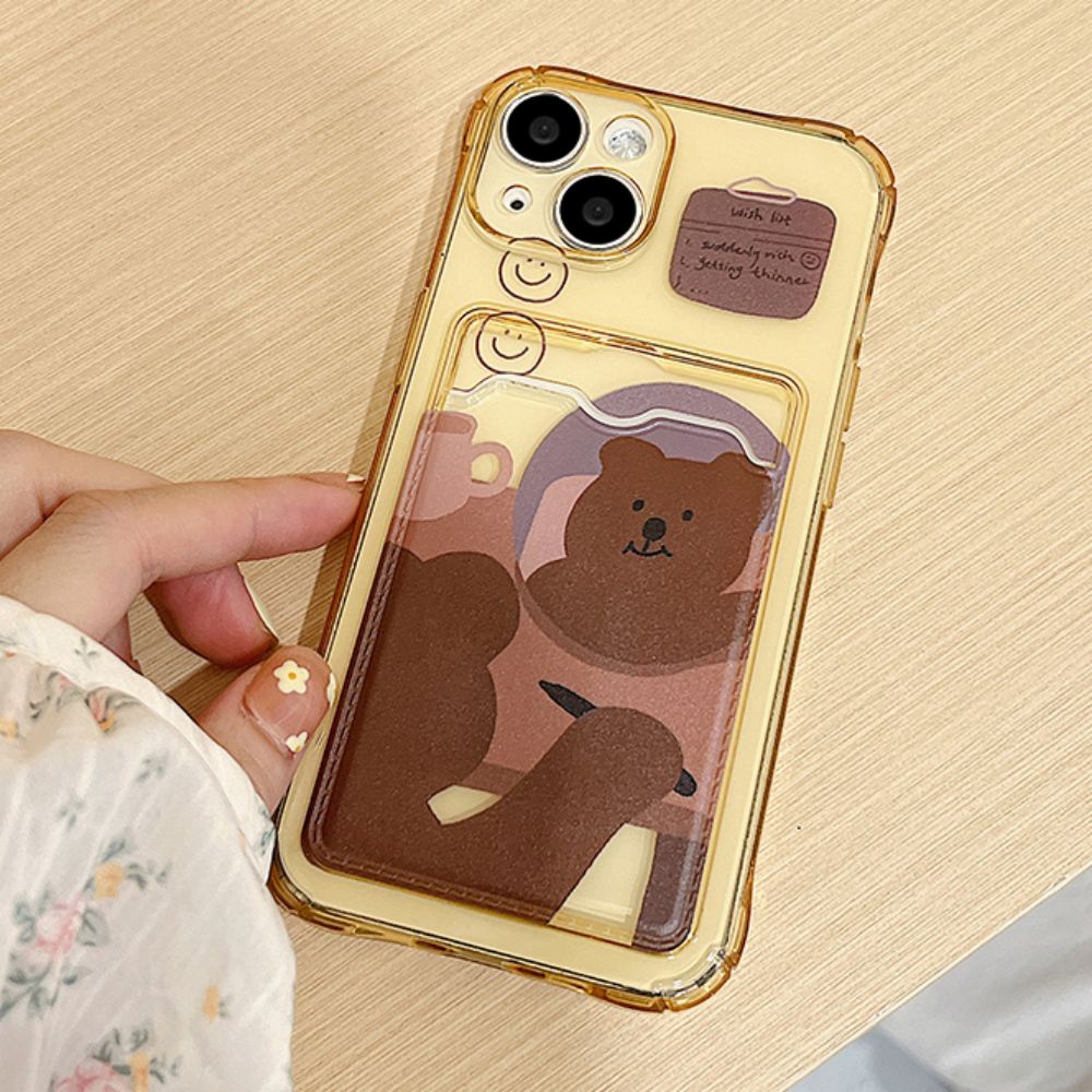 Ốp Điện Thoại TPU Mềm Chống Sốc Có Ngăn Đựng Thẻ Hình Gấu Cho Iphone 11 14 13 12 Pro Max Xr Xs Max 7 8 Plus Se