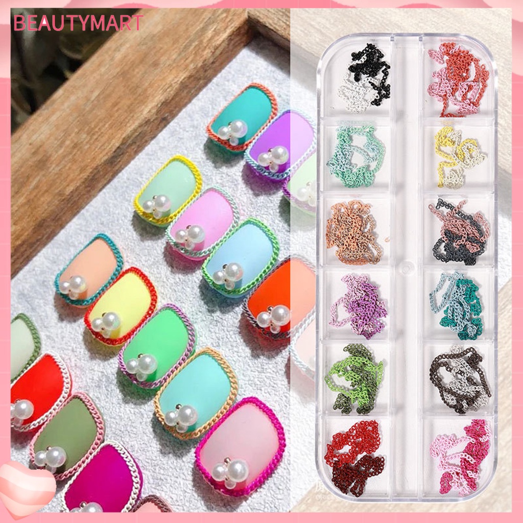 Bộ 12 Phụ Kiện Trang Trí Móng Tay 3D Bằng Kim Loại Thời Trang Cho Nữ