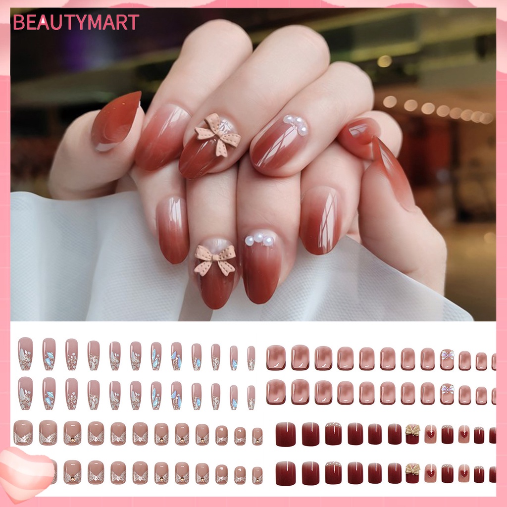 1 Bộ Móng Tay Giả Siêu Mỏng Không Phai Màu Trang Trí Hiệu Ứng Dạng Nhấn Bằng Nhựa Sáng Bóng