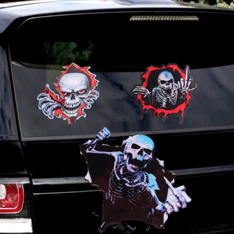 Miếng Dán Trang Trí Xe Hơi Hình Đầu Lâu 3D Bằng Kim Loại Phản Quang Chống Nước