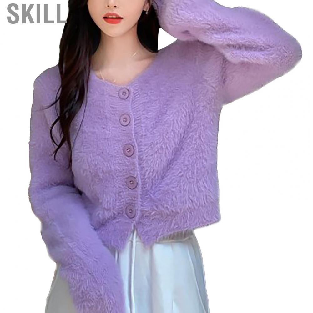 Skill Women s Short Sweater  Button Front Breathable Free Size Knit Pullover Simple for Vacation Work