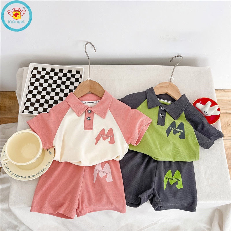 Bộ Áo Thun POLO Ngắn Tay + Quần short Thể Thao Dáng Rộng Màu Sắc Dễ Thương Cho Bé Trai