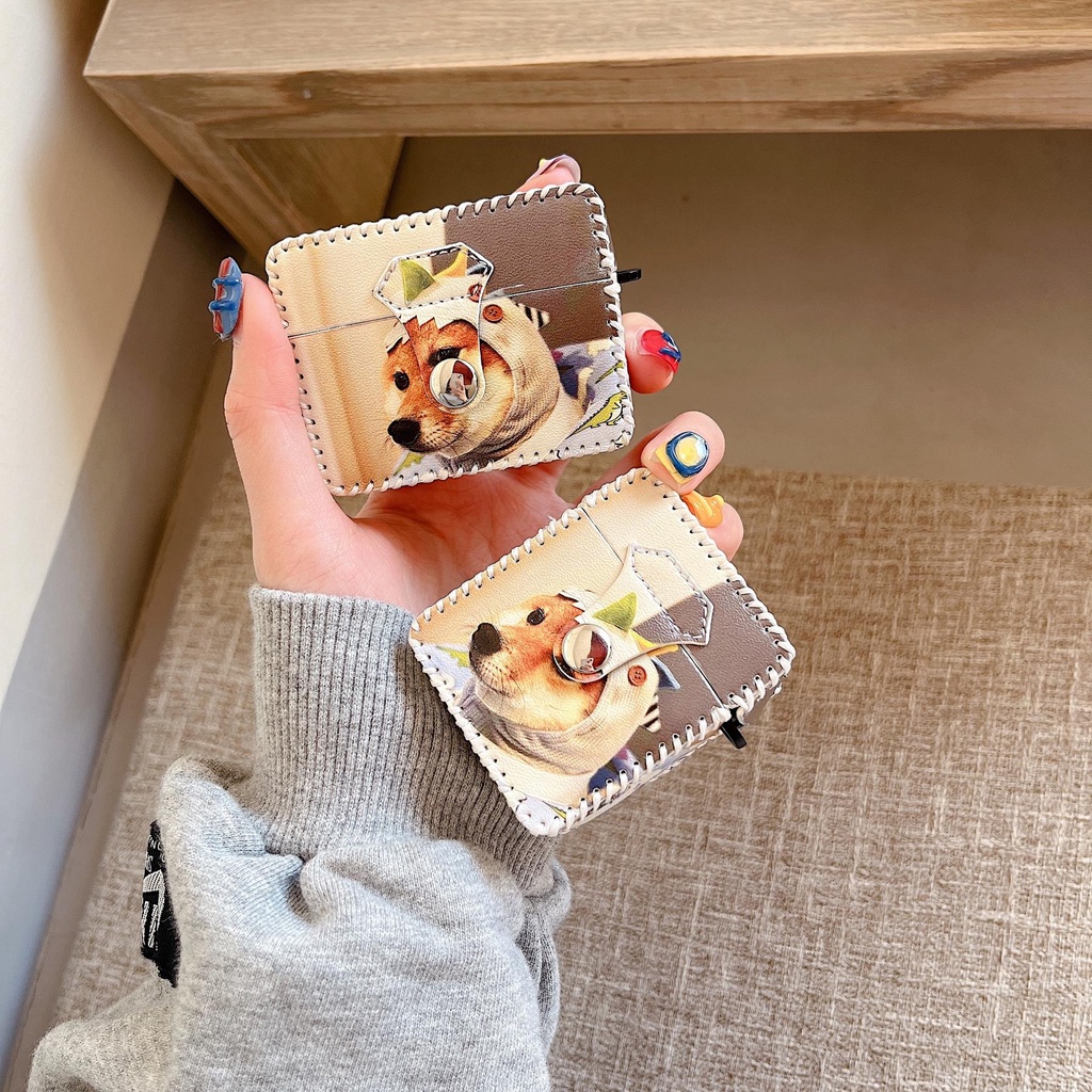 Vỏ Bảo Vệ Hộp Sạc Tai nghe không dây AirPods 1 / 2 gen3 pro2 2022 Bằng Da PU Mềm Hình Chú Chó Sáng Tạo