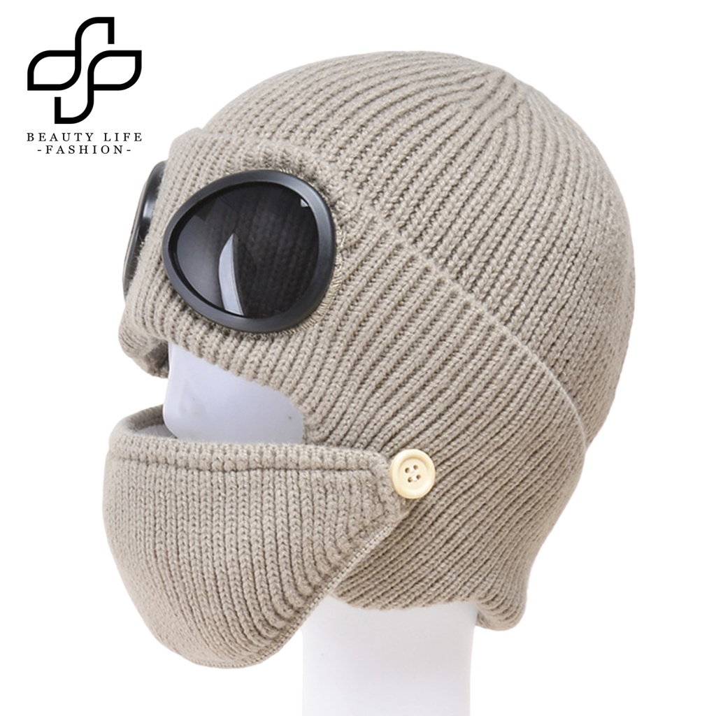 Mũ Len Beanie Dệt Kim Bảo Vệ Tai Tháo Rời Được Thời Trang Thu Đông Dành Cho Nam Nữ