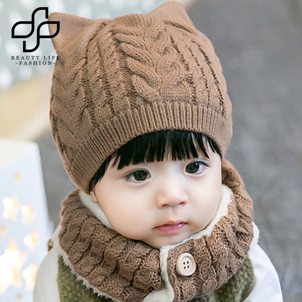 Bộ 2 Khăn Quàng Cổ Dệt Kim Giữ Ấm Tai Dễ Thương Cho Bé