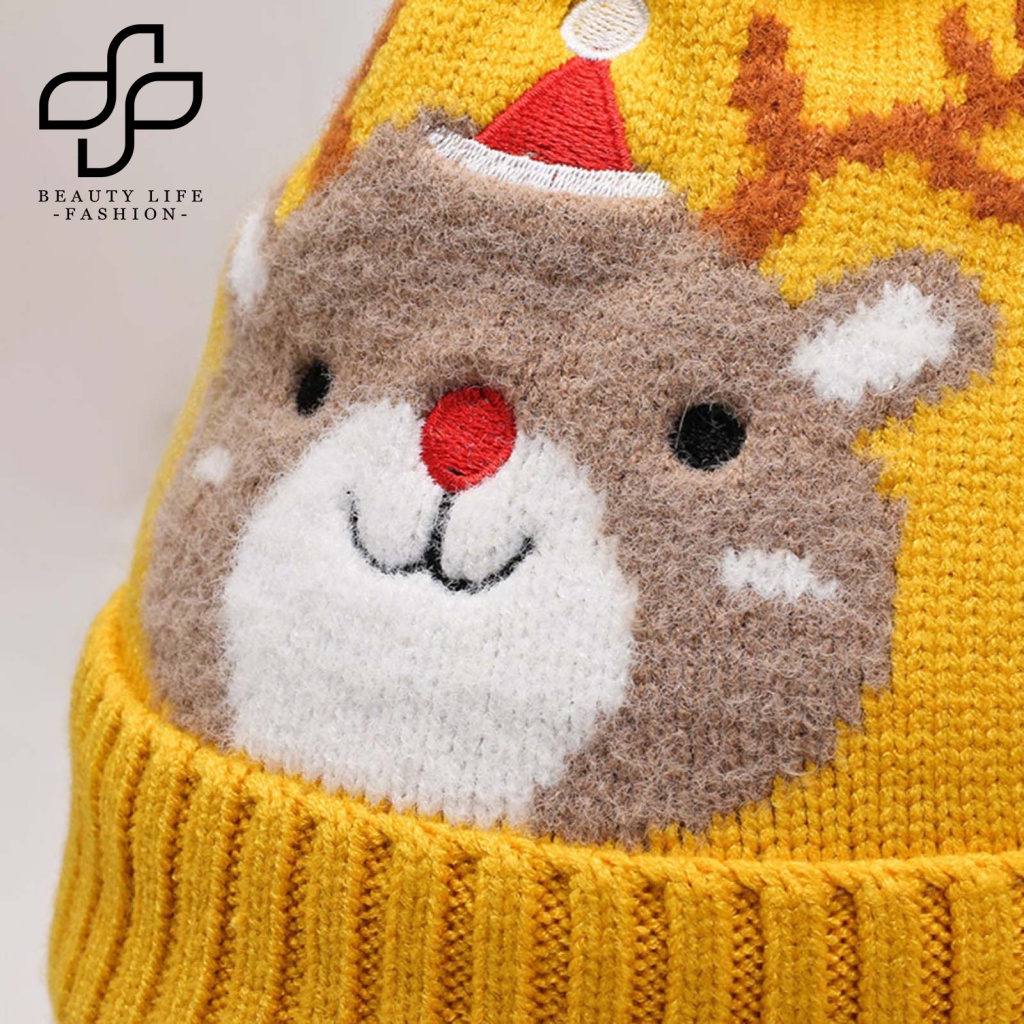 Nón Beanie Họa Tiết Thú Hoạt Hình Trang Trí Bóng Lông Cho Bé
