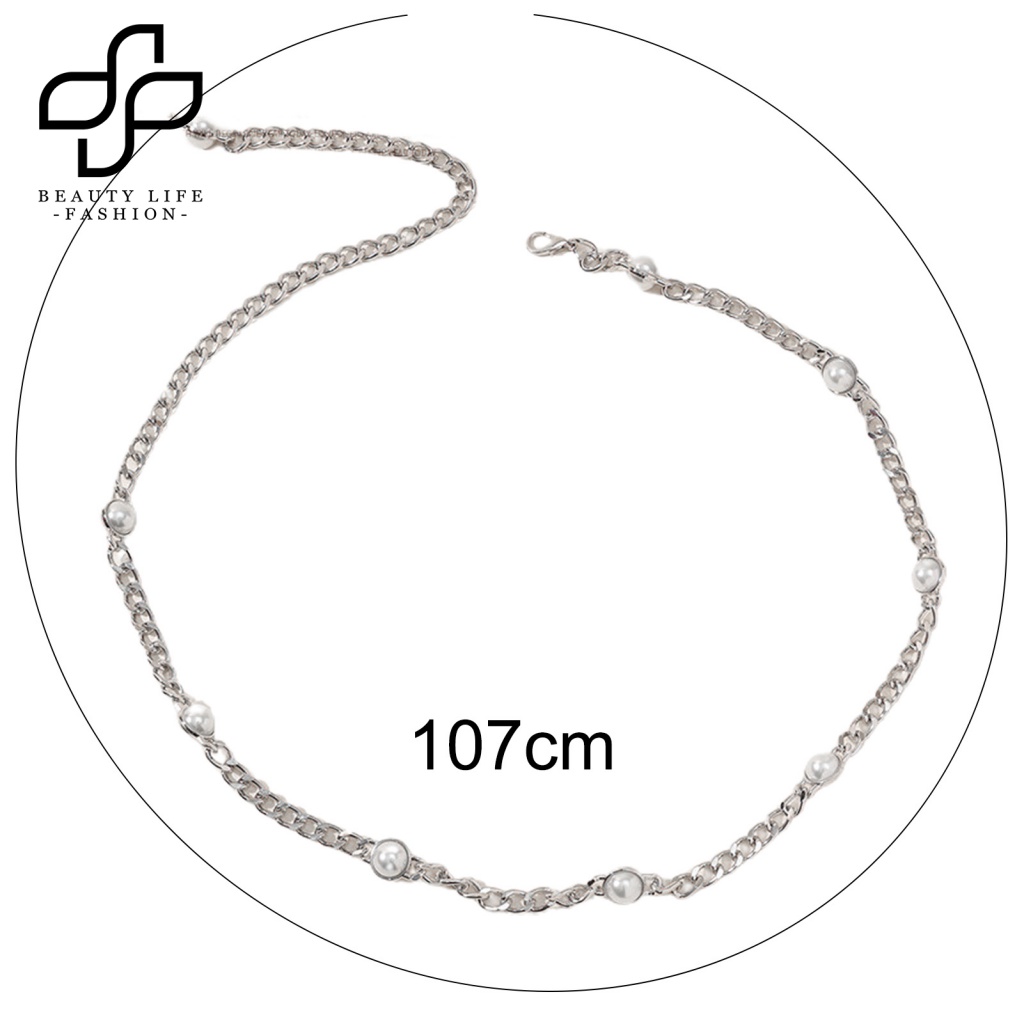 Dây Xích Đeo Thắt Lưng Mạ Bạc Đính Ngọc Trai Nhân Tạo Có Thể Điều Chỉnh Thời Trang Cho Nữ