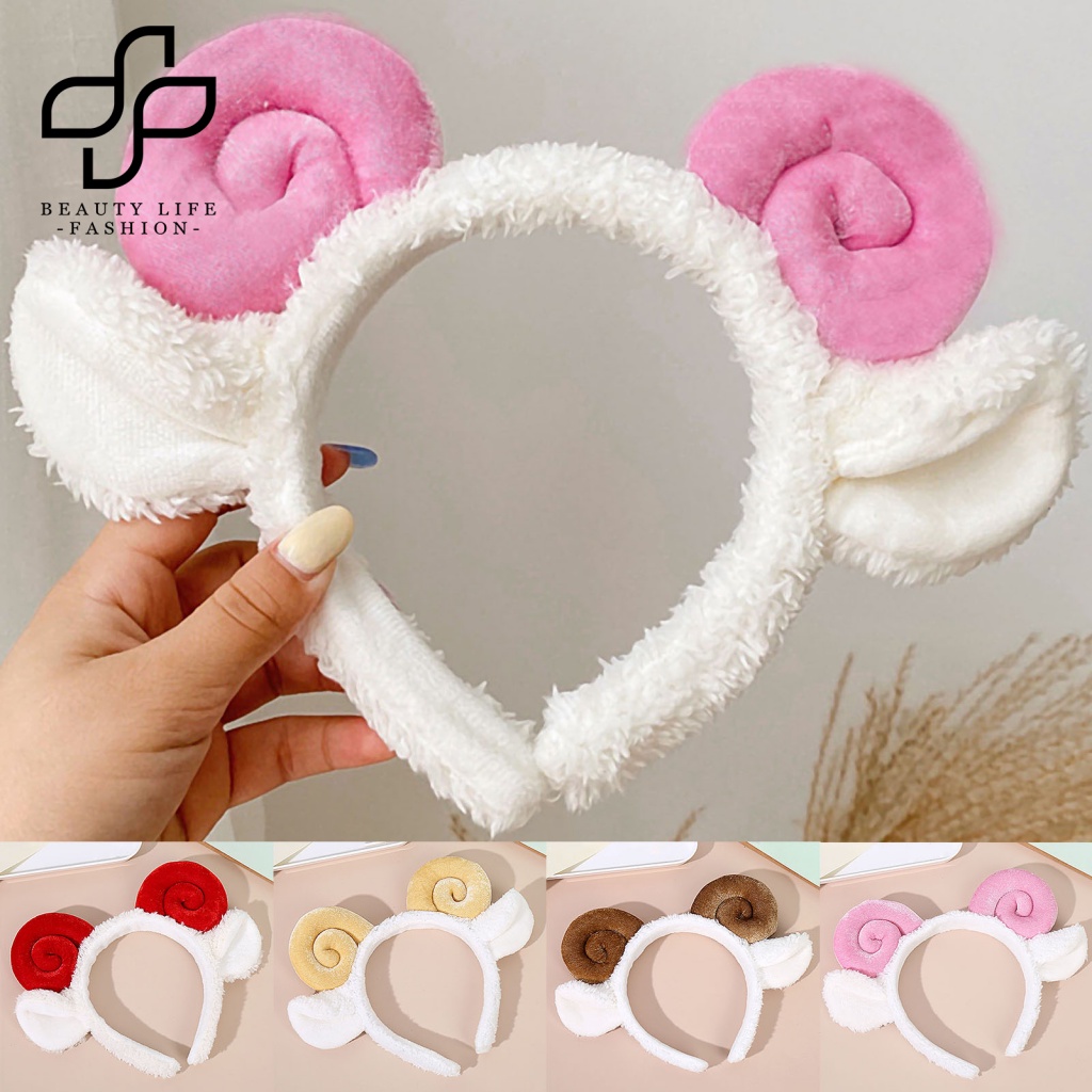 Băng Đô Cài Tóc Rửa Mặt Hình Sừng Cừu Hoạt Hình Dễ Thương Cho Nữ
