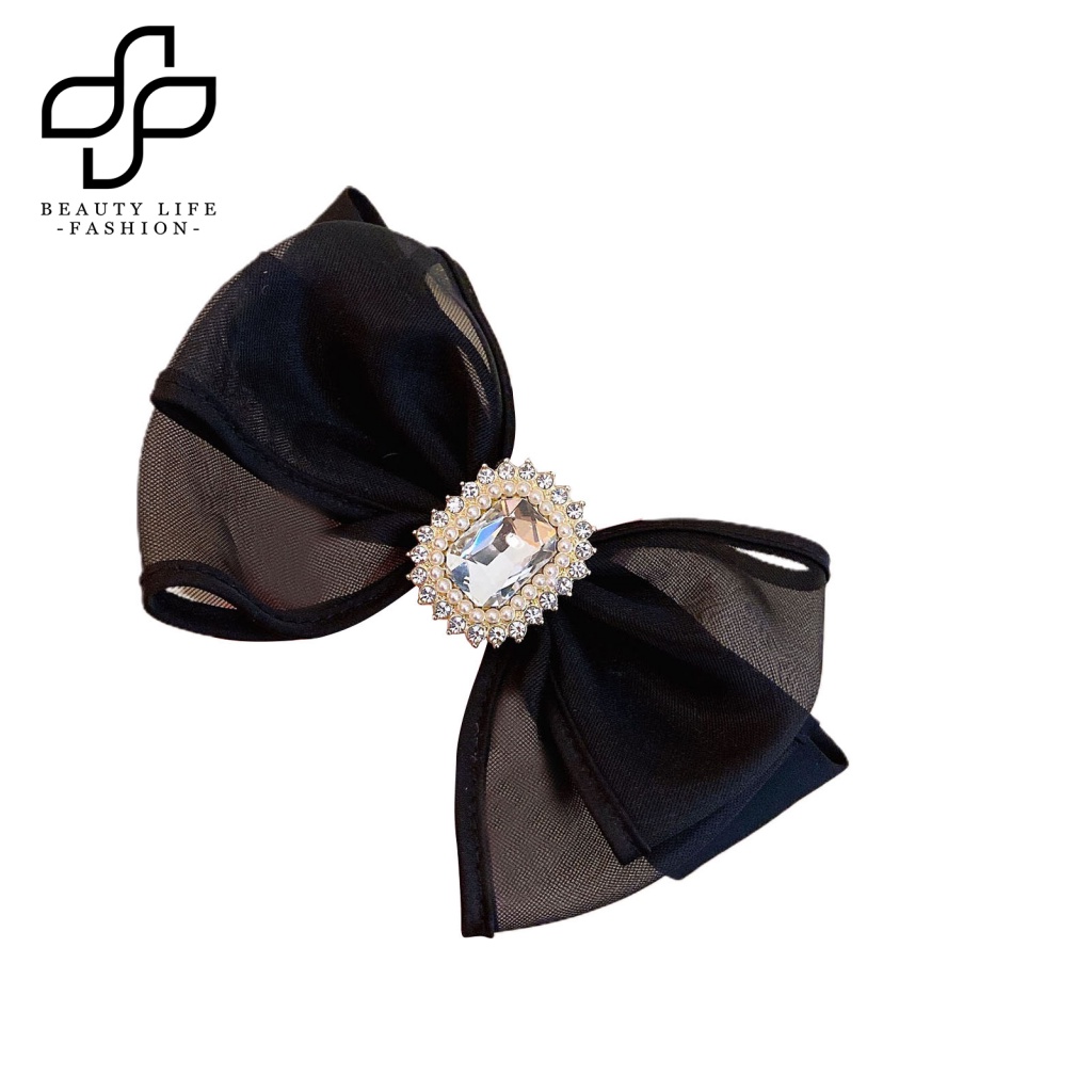 Kẹp Tóc Trang Trí Hình Nơ Bằng Lưới Có Đính Đá Kiểu Hàn Quốc