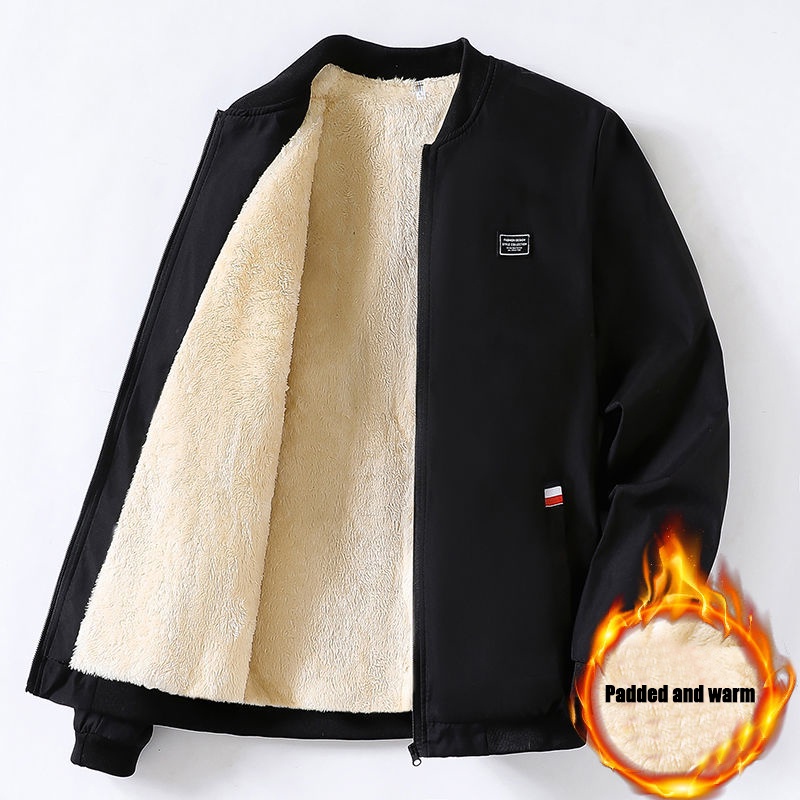 Plus Áo Khoác Bóng Chày Lót Nhung Dày Dặn Cổ Đứng Thời Trang Thu Đông Cho Nam