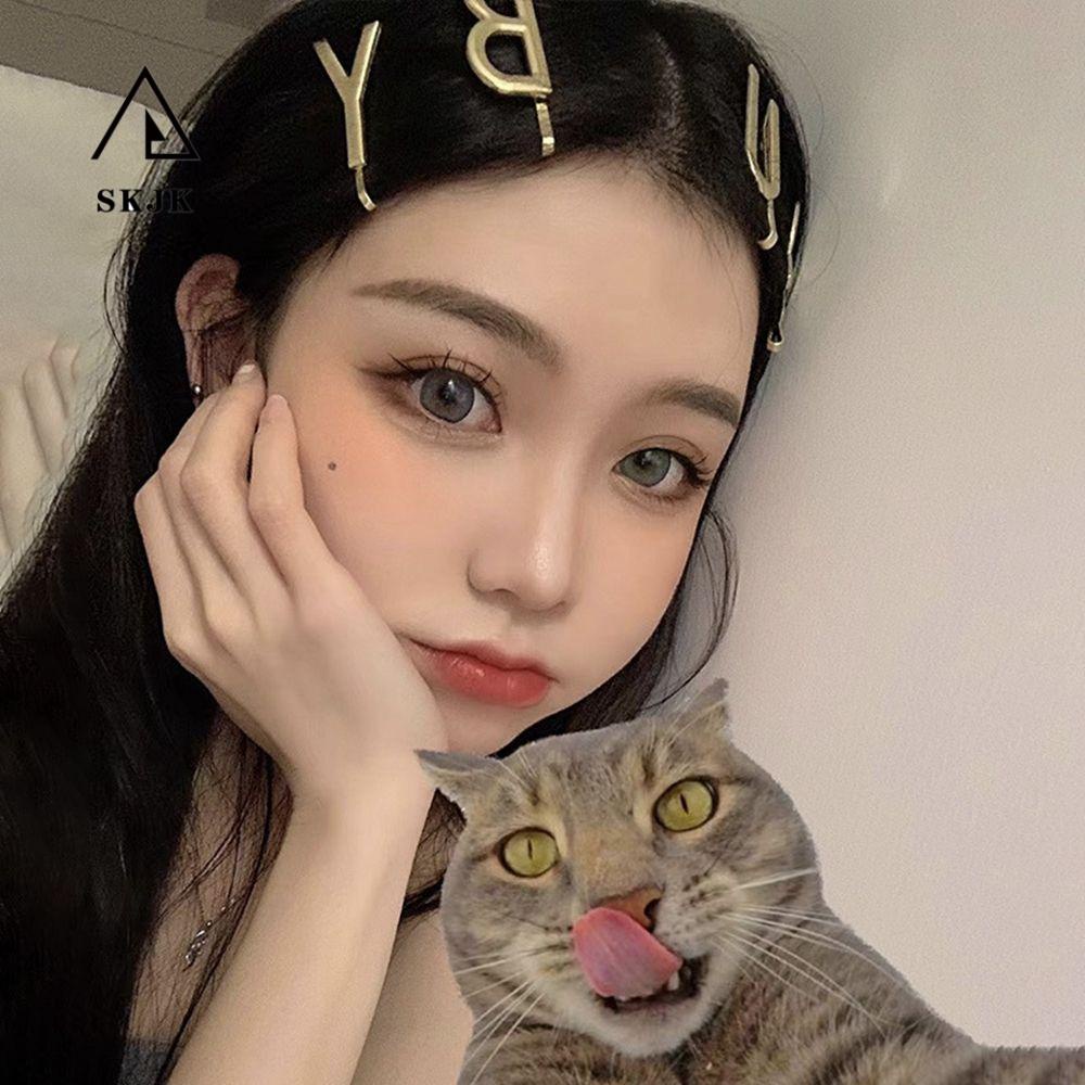 Bộ 4 kẹp tóc SKJK bằng kim loại hình chữ cái thiết kế rỗng thanh lịch phong cách Hàn Quốc cho nữ